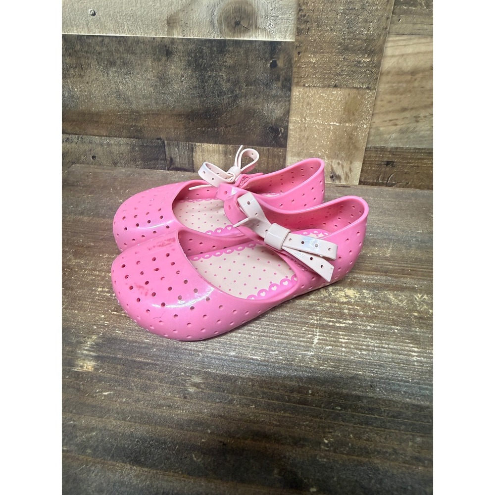 Mini Melissa Pink Mary Jane Bow Jelly Shoes Perforated Flats Girls Size 8‎